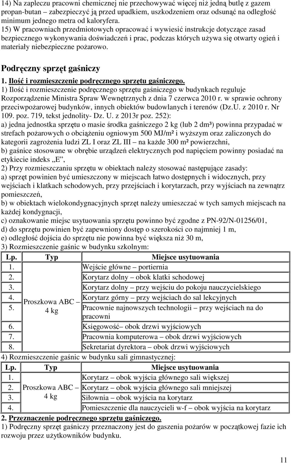 15) W pracowniach przedmiotowych opracować i wywiesić instrukcje dotyczące zasad bezpiecznego wykonywania doświadczeń i prac, podczas których używa się otwarty ogień i materiały niebezpieczne