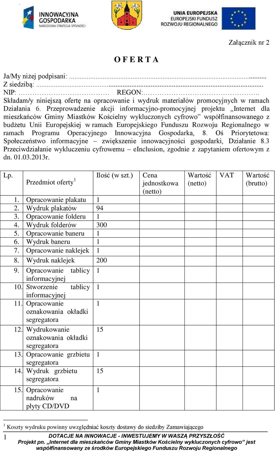 Funduszu Rozwoju Regionalnego w ramach Programu Operacyjnego Innowacyjna Gospodarka, 8. Oś Priorytetowa: Społeczeństwo informacyjne zwiększenie innowacyjności gospodarki, Działanie 8.