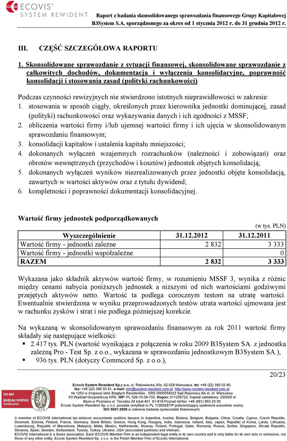 rachunkowości) Podczas czynności rewizyjnych nie stwierdzono istotnych nieprawidłowości w zakresie: 1.