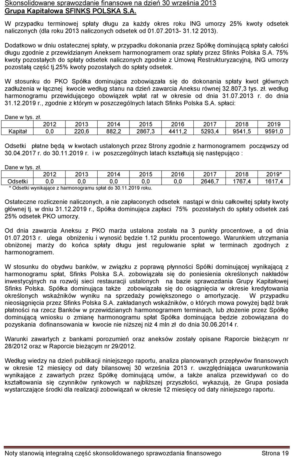 Dodatkowo w dniu ostatecznej spłaty, w przypadku dokonania przez Spółkę dominującą spłaty całości długu zgodnie z przewidzianym An