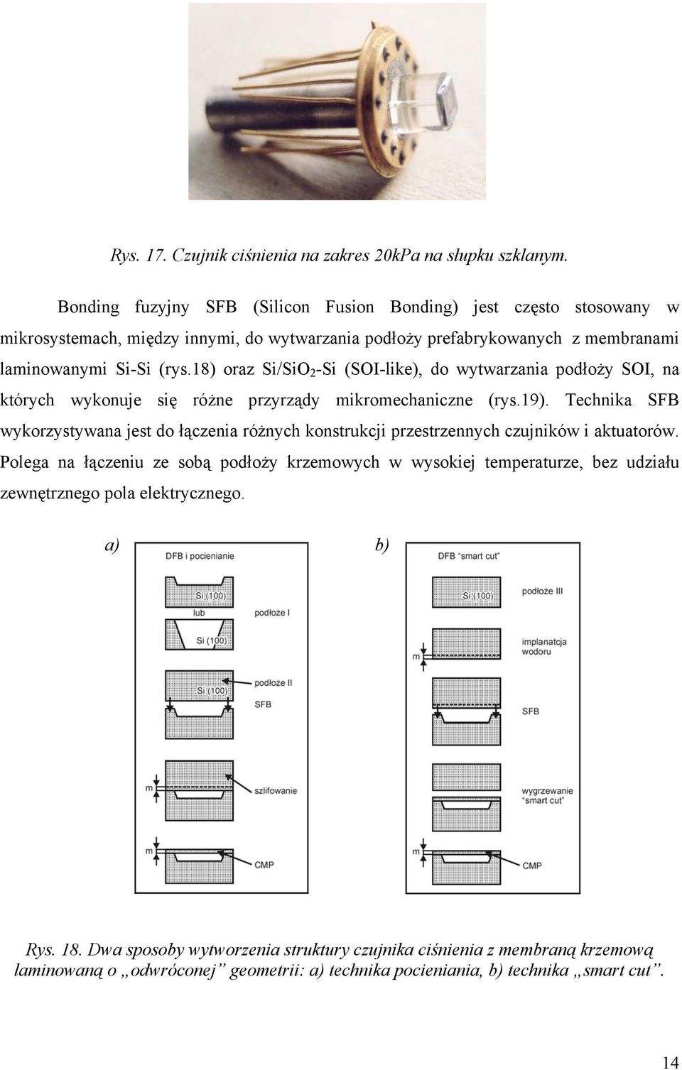 18) oraz Si/SiO 2 -Si (SOI-like), do wytwarzania podłoży SOI, na których wykonuje się różne przyrządy mikromechaniczne (rys.19).