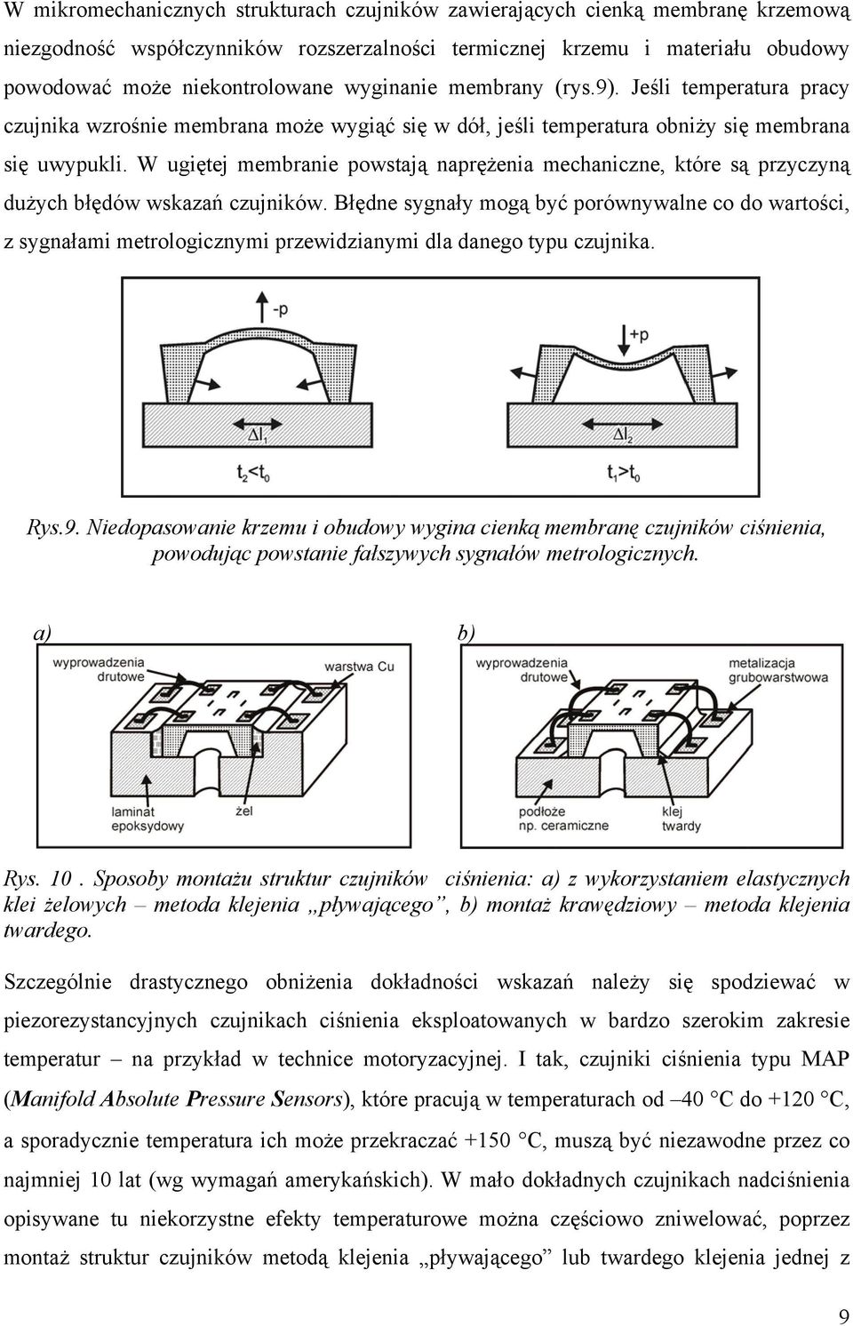 W ugiętej membranie powstają naprężenia mechaniczne, które są przyczyną dużych błędów wskazań czujników.