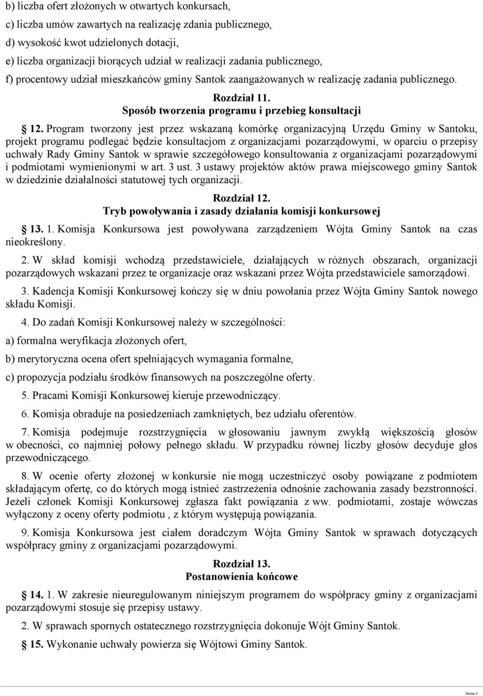 Program tworzony jest przez wskazaną komórkę organizacyjną Urzędu Gminy w Santoku, projekt programu podlegać będzie konsultacjom z organizacjami pozarządowymi, w oparciu o przepisy uchwały Rady Gminy