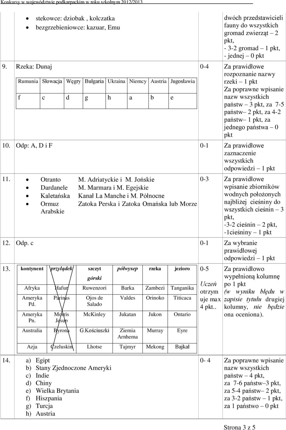 Odp: A, D i F 0-1 Za prawidłowe zaznaczenie wszystkich odpowiedzi 1 11. Otranto M. Adriatyckie i M. Jońskie Dardanele M. Marmara i M. Egejskie Kaletańska Kanał La Manche i M.