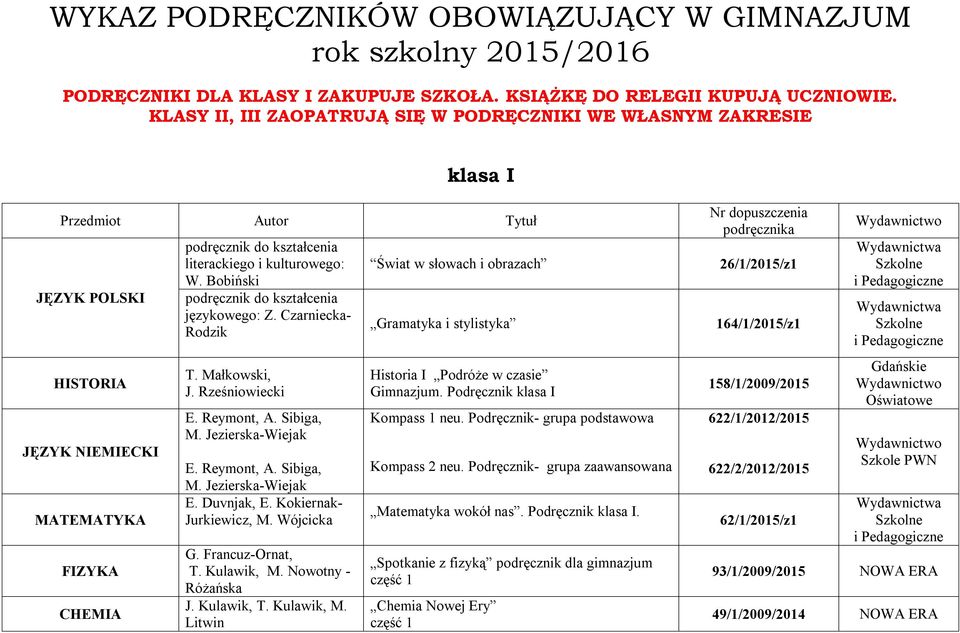 Kokiernak- Jurkiewicz, M. Wójcicka Świat w słowach i obrazach Gramatyka i stylistyka Historia I Podróże w czasie Gimnazjum. Podręcznik klasa I Kompass 1 neu.