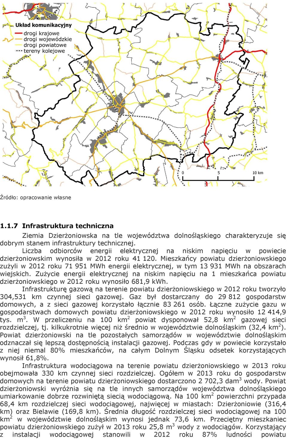Mieszkańcy powiatu dzierżoniowskiego zużyli w 2012 roku 71 951 MWh energii elektrycznej, w tym 13 931 MWh na obszarach wiejskich.