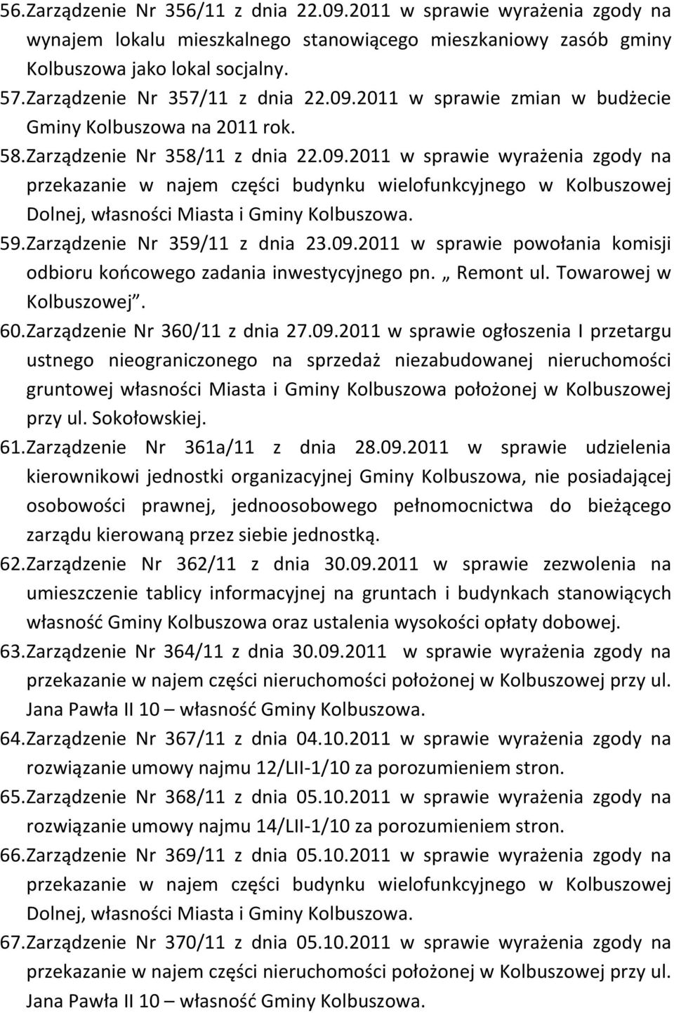 59. Zarządzenie Nr 359/11 z dnia 23.09.