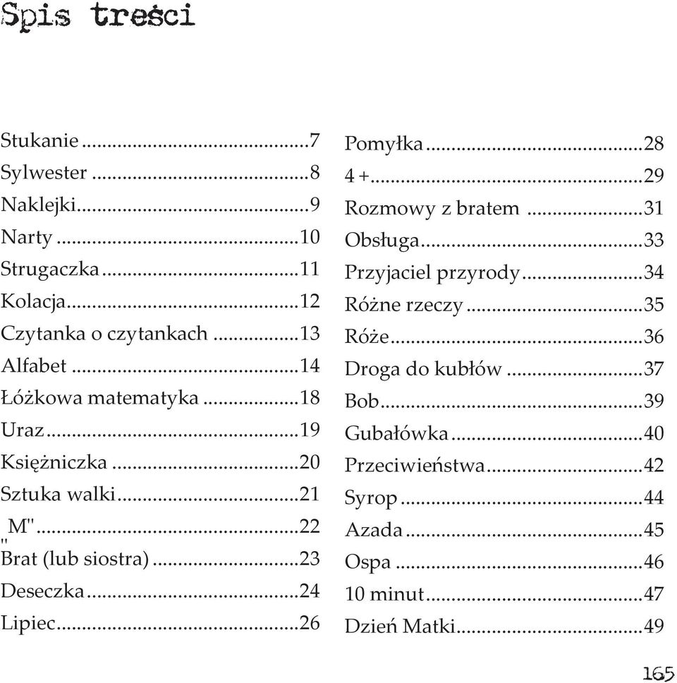 ..24 Lipiec...26 Pomyłka...28 4 +...29 Rozmowy z bratem...31 Obsługa...33 Przyjaciel przyrody...34 Różne rzeczy...35 Róże.