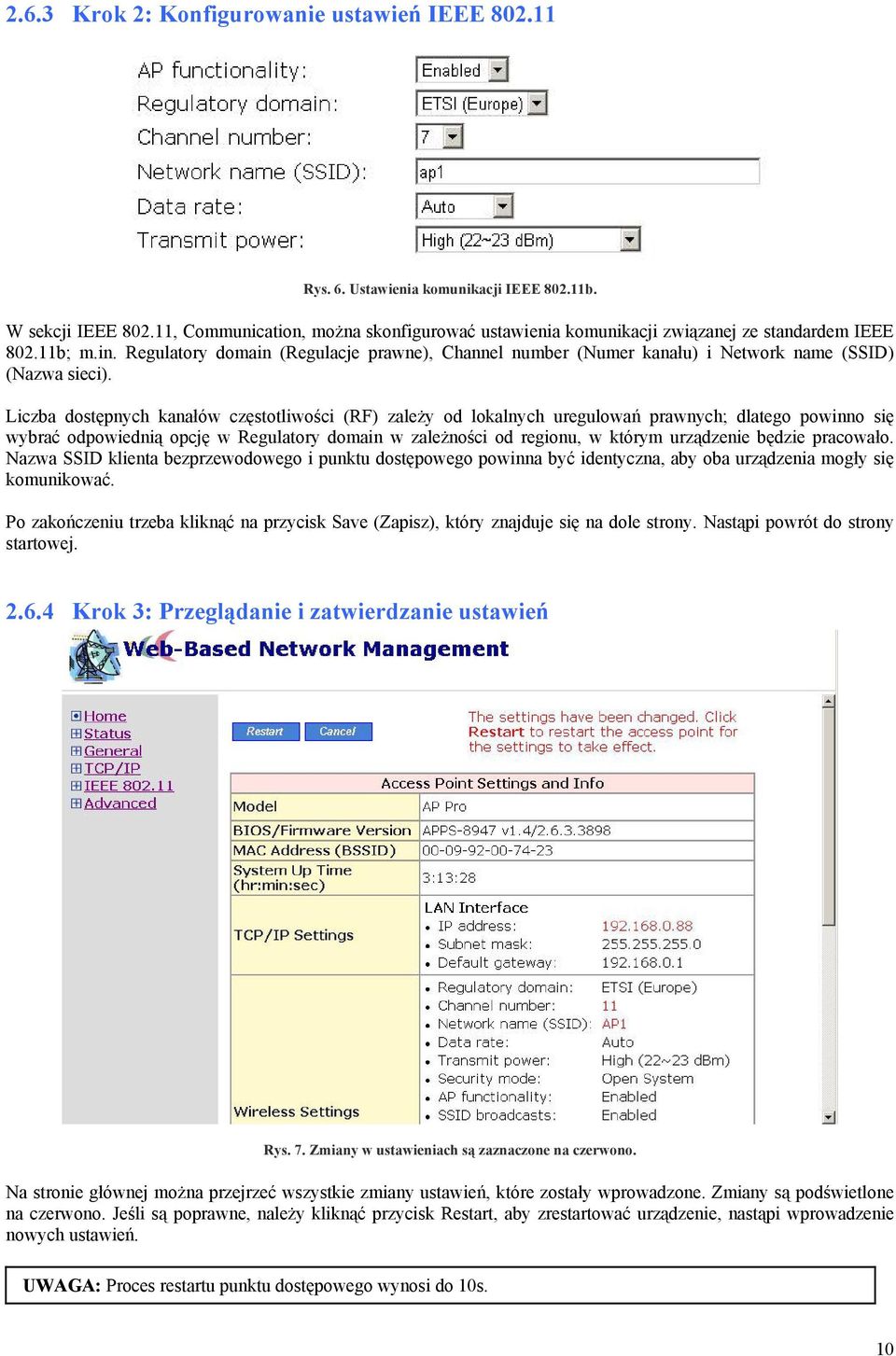 Regulatory domain (Regulacje prawne), Channel number (Numer kanału) i Network name (SSID) (Nazwa sieci).