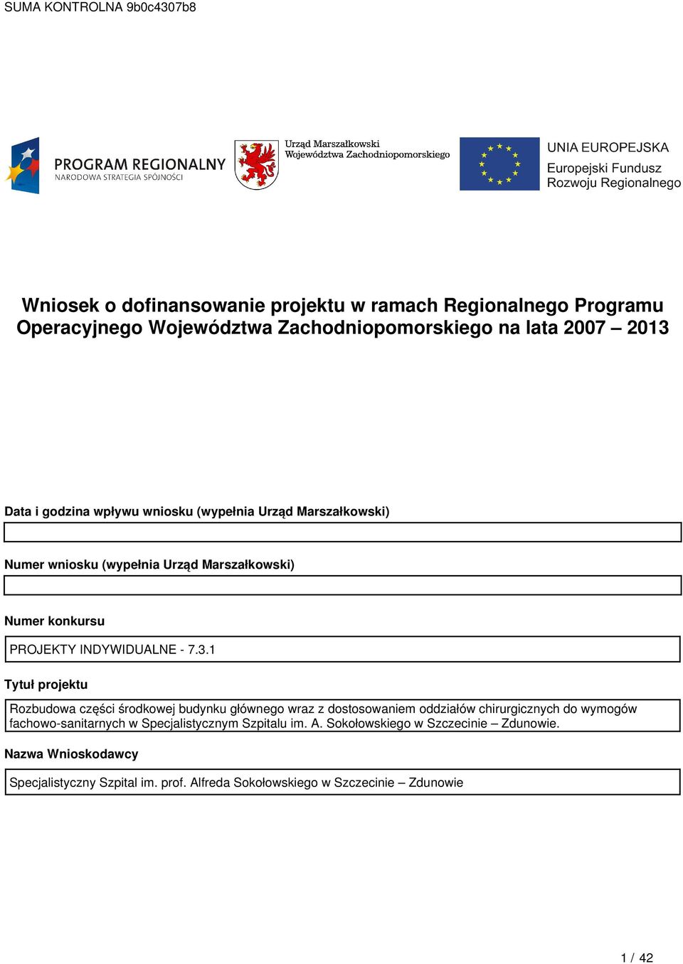 1 Tytuł projektu Rozbudowa części środkowej budynku głównego wraz z dostosowaniem oddziałów chirurgicznych do wymogów fachowo-sanitarnych w