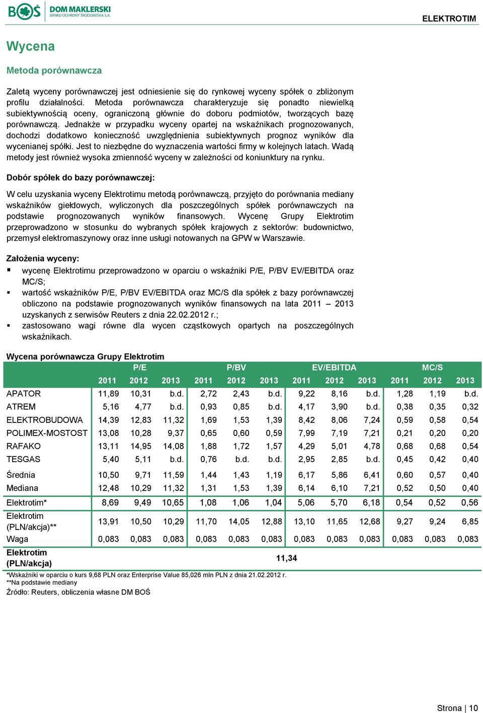 Jednakże w przypadku wyceny opartej na wskaźnikach prognozowanych, dochodzi dodatkowo konieczność uwzględnienia subiektywnych prognoz wyników dla wycenianej spółki.