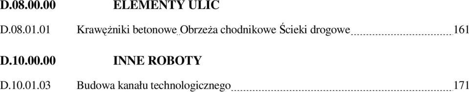 chodnikowe Ścieki drogowe 161 D.10.00.