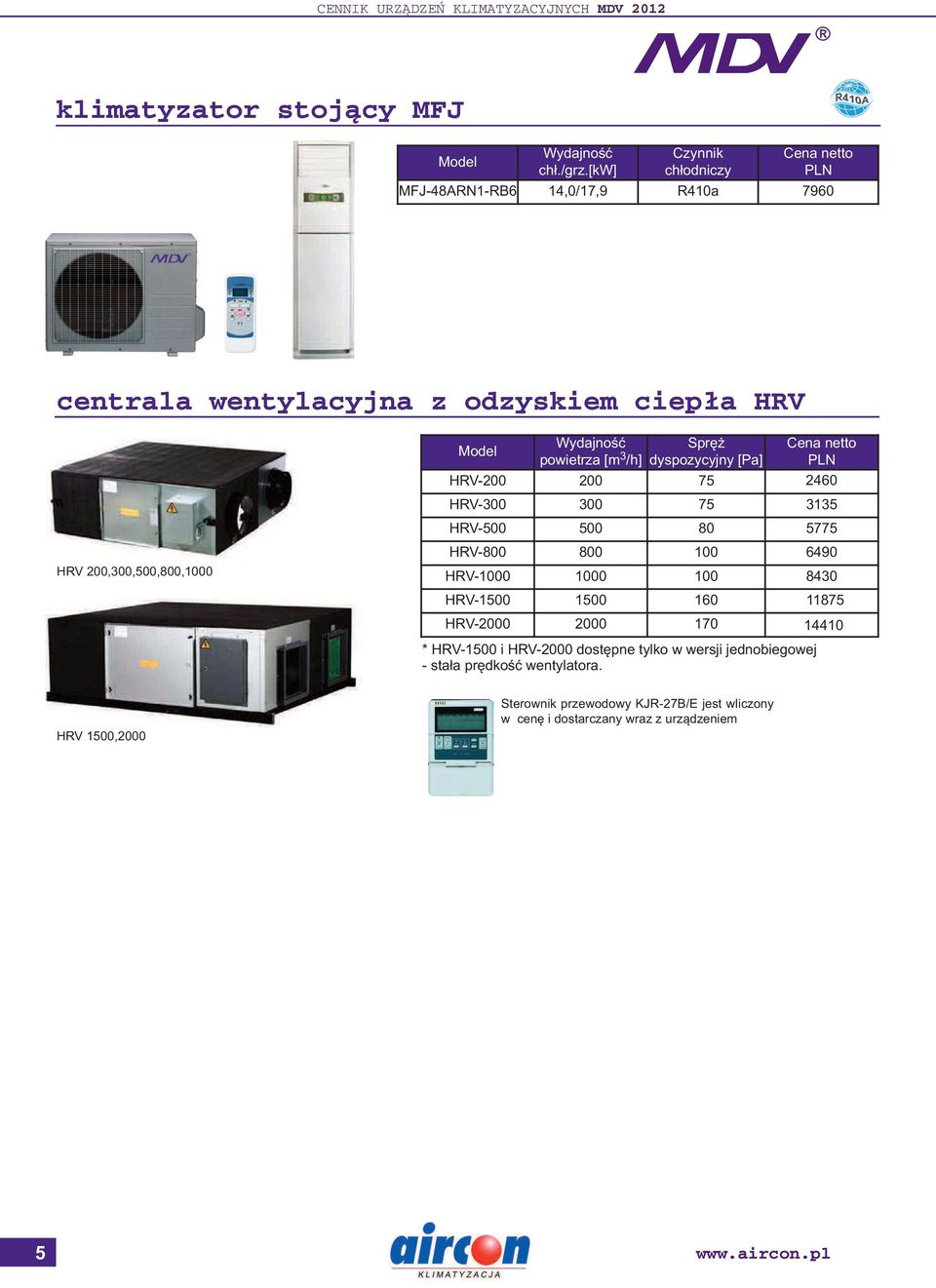 HV-800 800 100 6490 HV-1000 1000 100 8430 HV-1500 1500 160 11875 HV-2000 2000 170 * HV-1500 i HV-2000 dostępne tylko w wersji