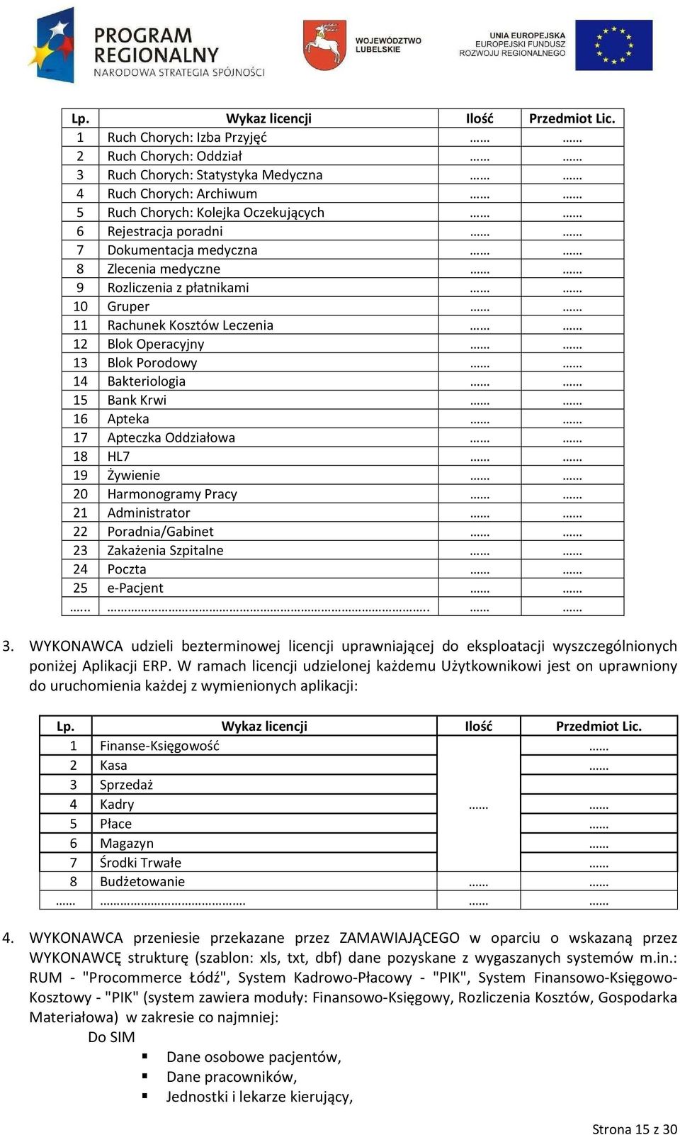 Zlecenia medyczne 9 Rozliczenia z płatnikami 10 Gruper 11 Rachunek Kosztów Leczenia 12 Blok Operacyjny 13 Blok Porodowy 14 Bakteriologia 15 Bank Krwi 16 Apteka 17 Apteczka Oddziałowa 18 HL7 19