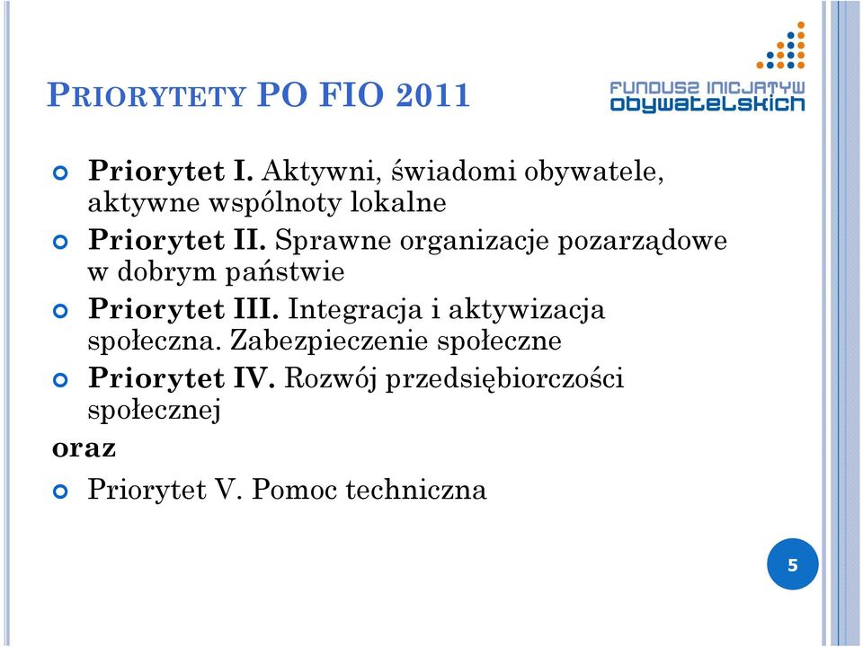 Sprawne organizacje pozarządowe w dobrym państwie Priorytet III.