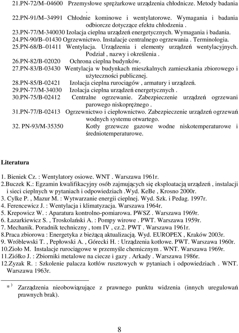 Urządzenia i elementy urządzeń wentylacyjnych. Podział, nazwy i określenia. 26.PN-82/B-02020 Ochrona cieplna budynków. 27.