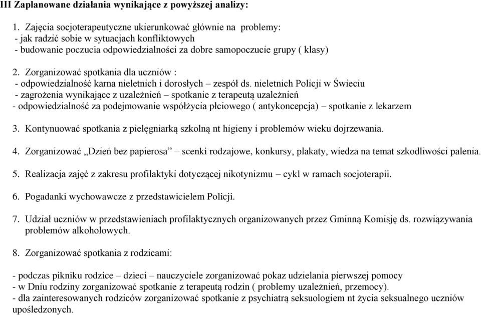 Zorganizować spotkania dla uczniów : - odpowiedzialność karna nieletnich i dorosłych zespół ds.