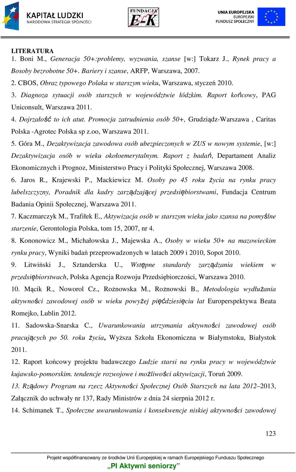 Dojrzałość to ich atut. Promocja zatrudnienia osób 50+, Grudziądz-Warszawa, Caritas Polska -Agrotec Polska sp z.oo, Warszawa 2011. 5. Góra M.