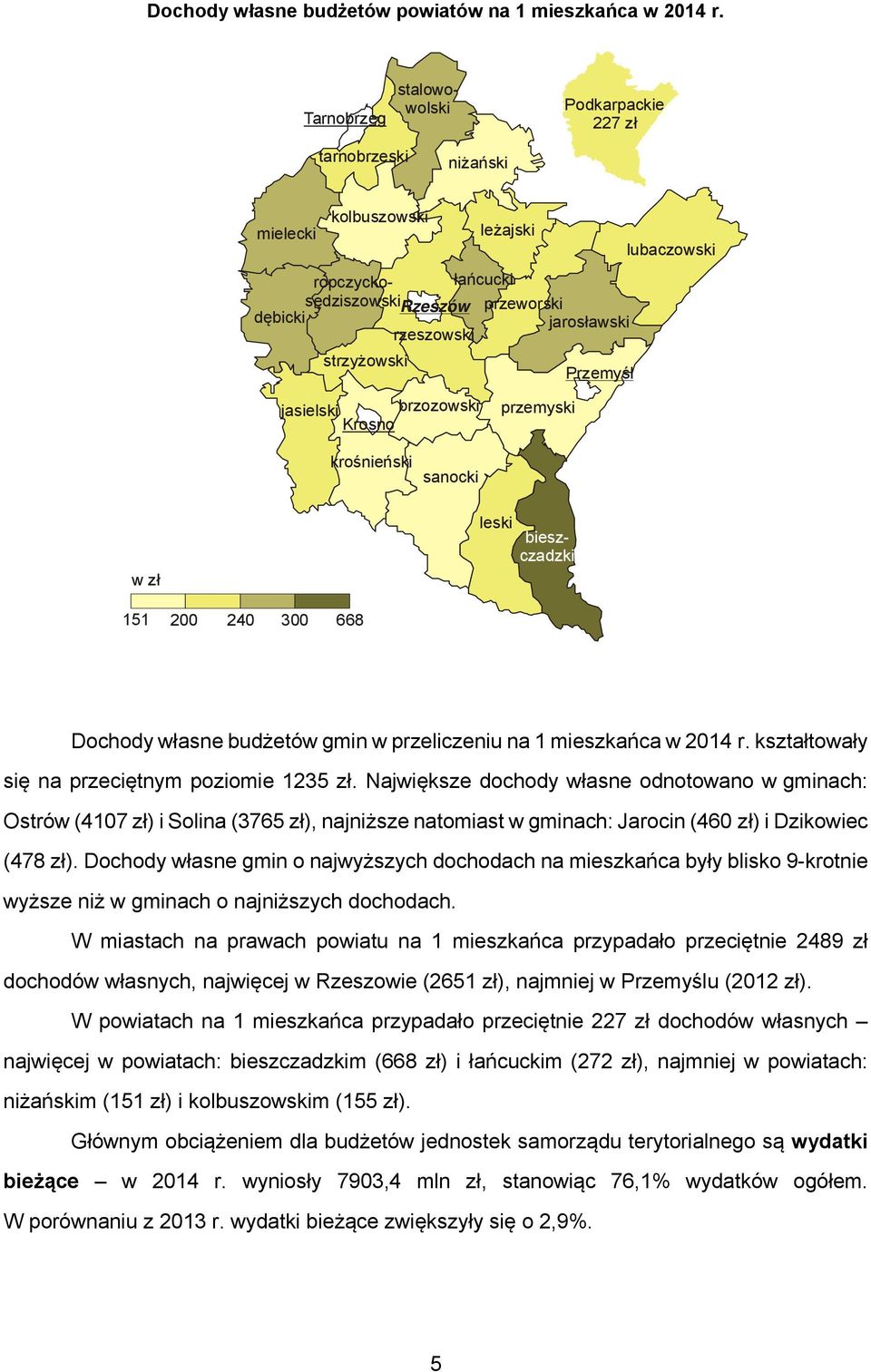 ropczyckosędziszowskirzeszów przeworski łańcucki dębicki jarosławski rzeszowski strzyżowski Przemyśl bieszczadzki 151 200 240 300 668 Dochody własne budżetów gmin w przeliczeniu na 1 mieszkańca w