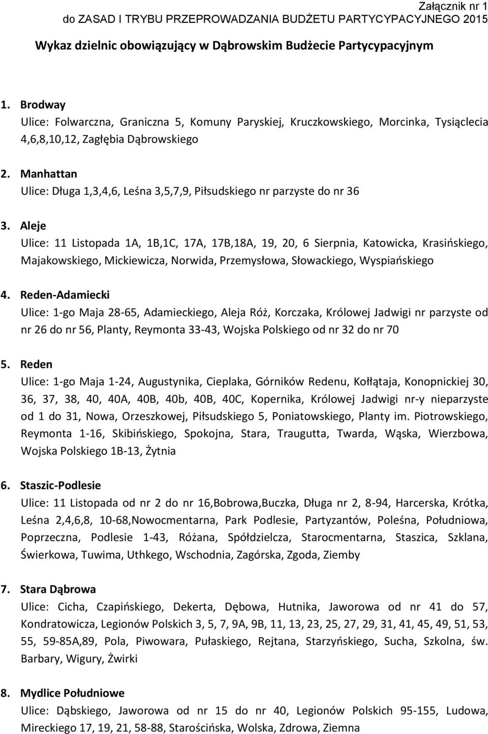 Manhattan Ulice: Długa 1,3,4,6, Leśna 3,5,7,9, Piłsudskiego nr parzyste do nr 36 3.