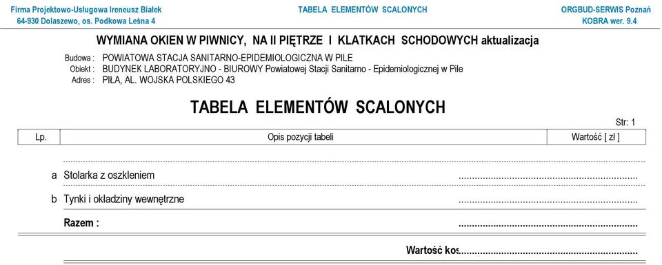 w Pile TABELA ELEMENTÓW SCALONYCH Lp.