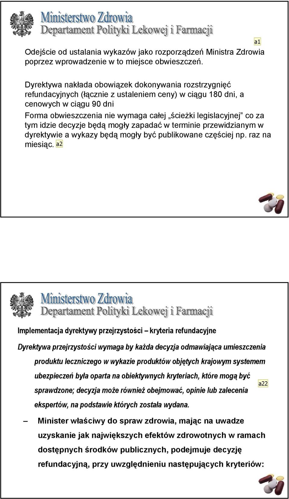 legislacyjnej co za tym idzie decyzje będą mogły zapadać w terminie przewidzianym w dyrektywie a wykazy będą mogły być publikowane częściej np. raz na miesiąc.