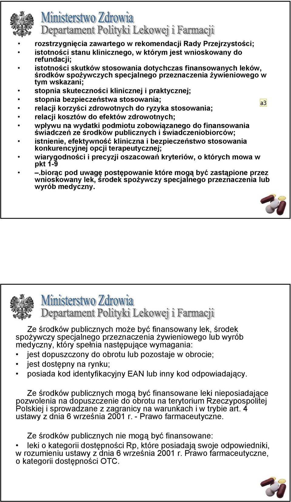 stosowania; relacji kosztów do efektów zdrowotnych; wpływu na wydatki podmiotu zobowiązanego do finansowania świadczeń ze środków publicznych i świadczeniobiorców; istnienie, efektywność kliniczna i