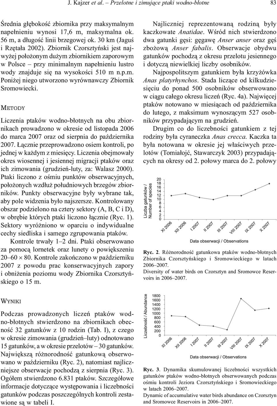 METODY Liczenia ptaków wodno-błotnych na obu zbiornikach prowadzono w okresie od listopada 2006 do marca oraz od sierpnia do października.