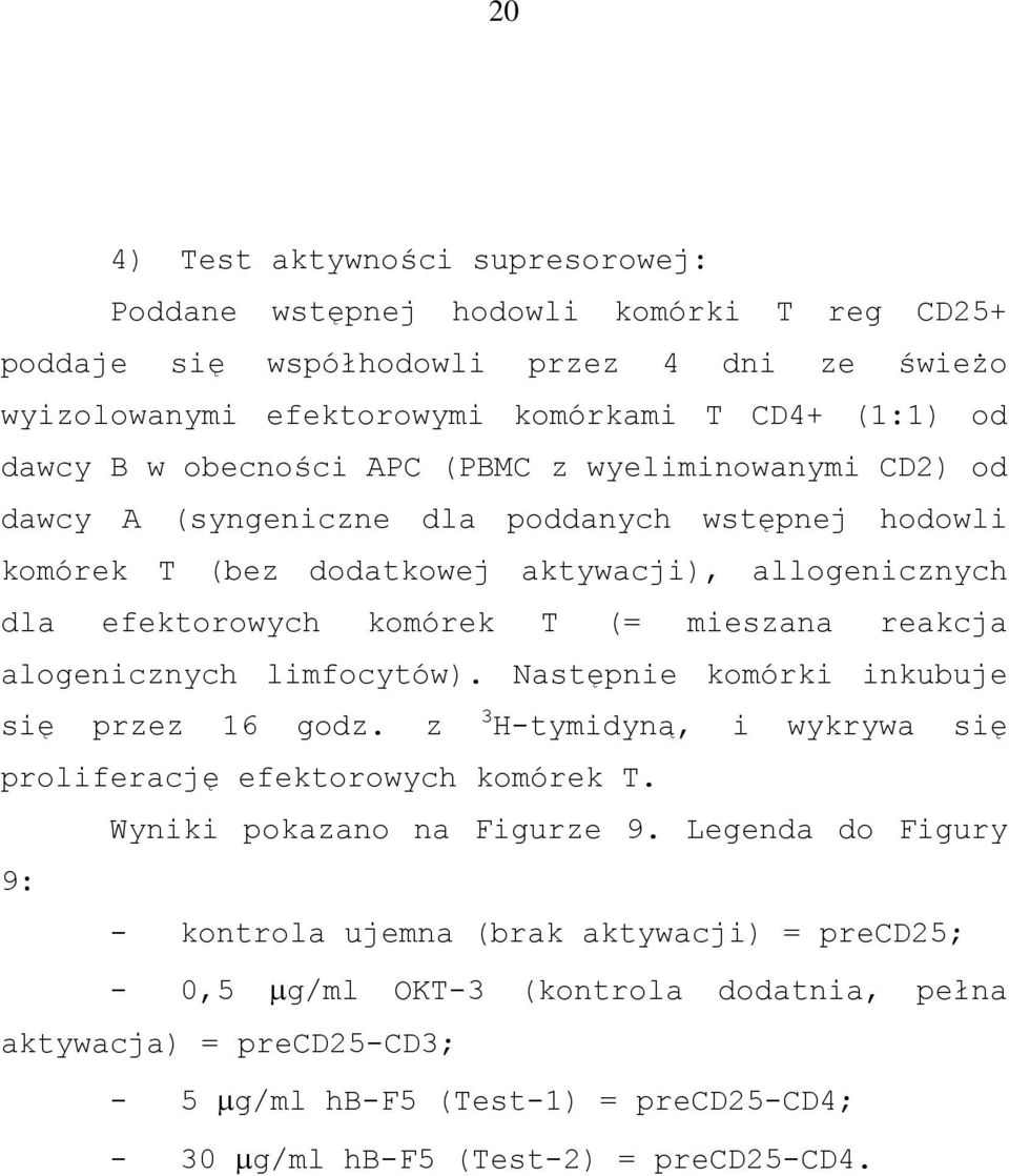 reakcja alogenicznych limfocytów). Następnie komórki inkubuje się przez 16 godz. z 3 H-tymidyną, i wykrywa się proliferację efektorowych komórek T. Wyniki pokazano na Figurze 9.