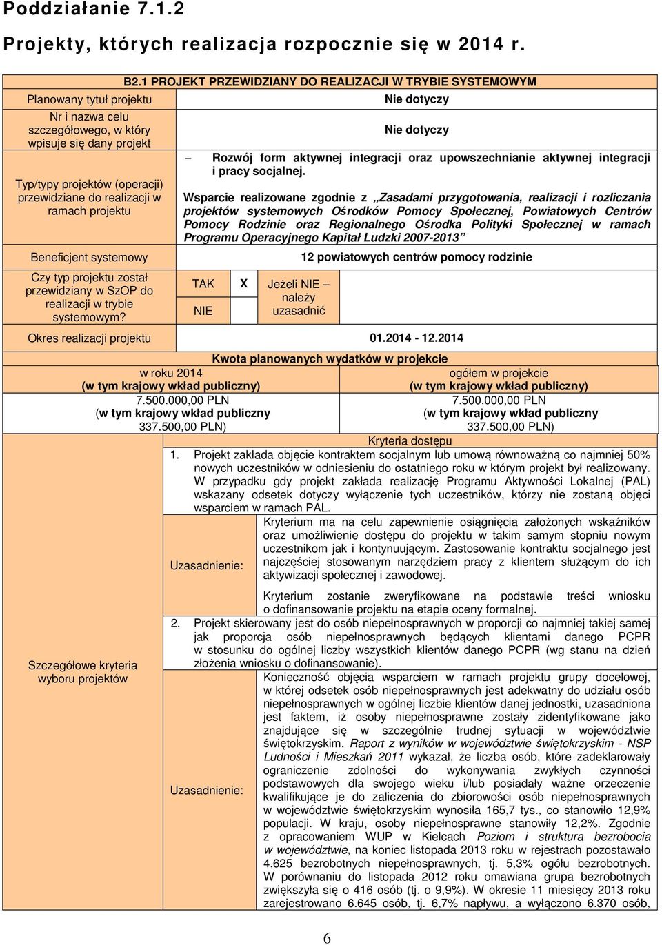 projektu został przewidziany w SzOP do realizacji w trybie systemowym? B2.