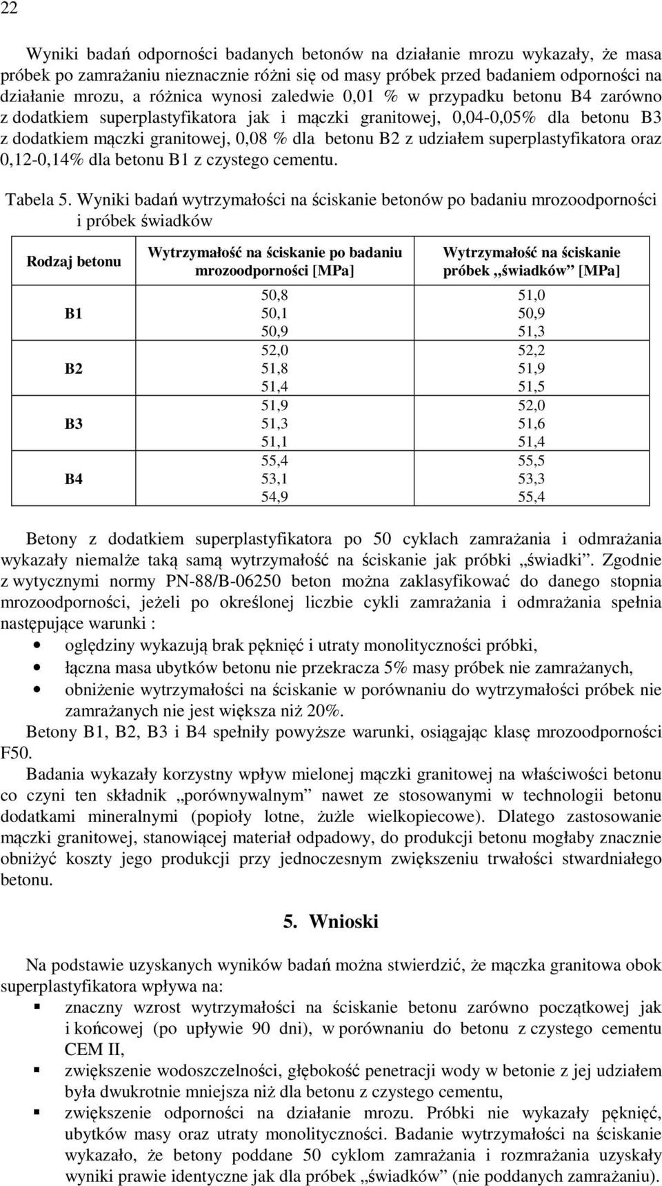 superplastyfikatora oraz 0,12-0,14% dla betonu B1 z czystego cementu. Tabela 5.