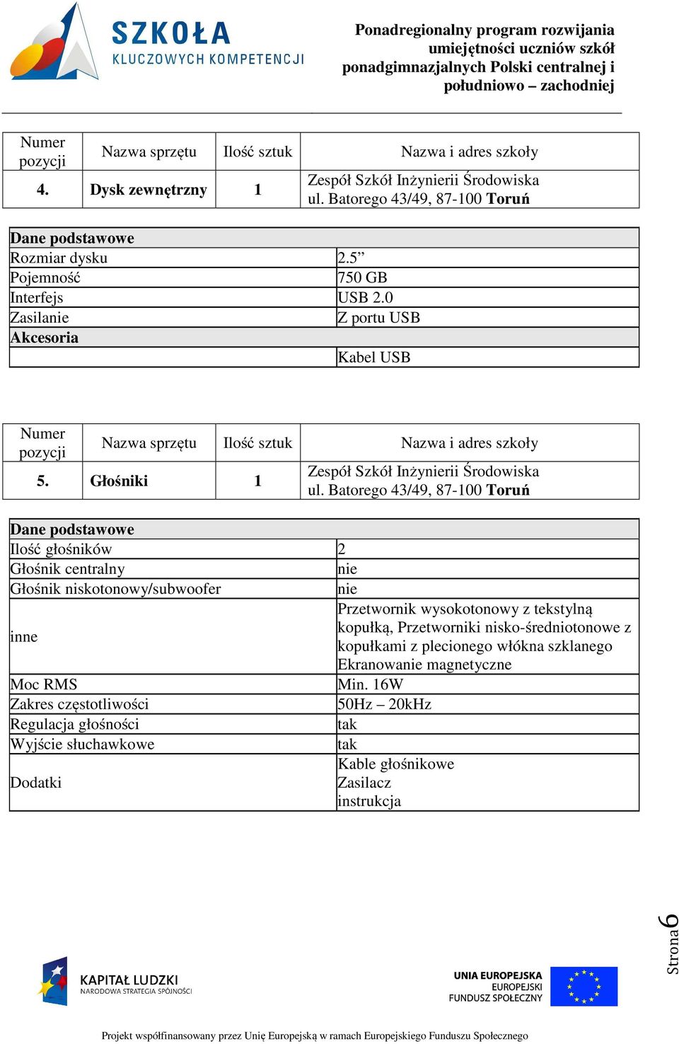 Batorego 43/49, 87-100 Toruń Dane podstawowe Ilość głośników 2 Głośnik centralny nie Głośnik niskotonowy/subwoofer nie Przetwornik wysokotonowy z tekstylną inne