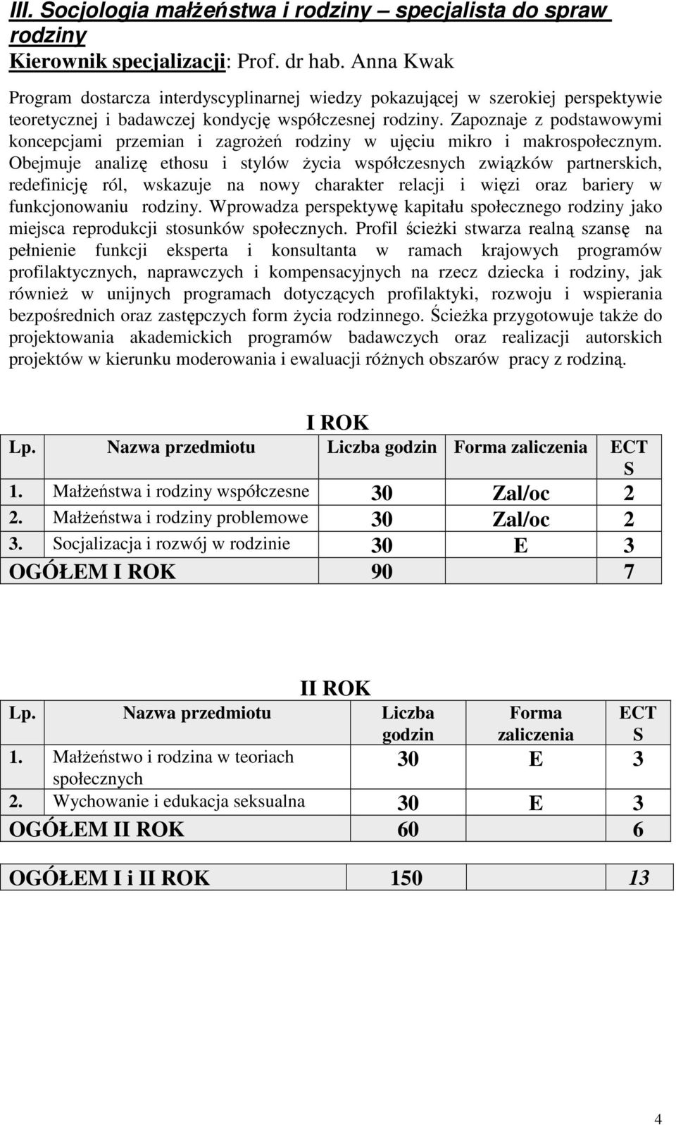 Zapoznaje z podstawowymi koncepcjami przemian i zagrożeń rodziny w ujęciu mikro i makrospołecznym.