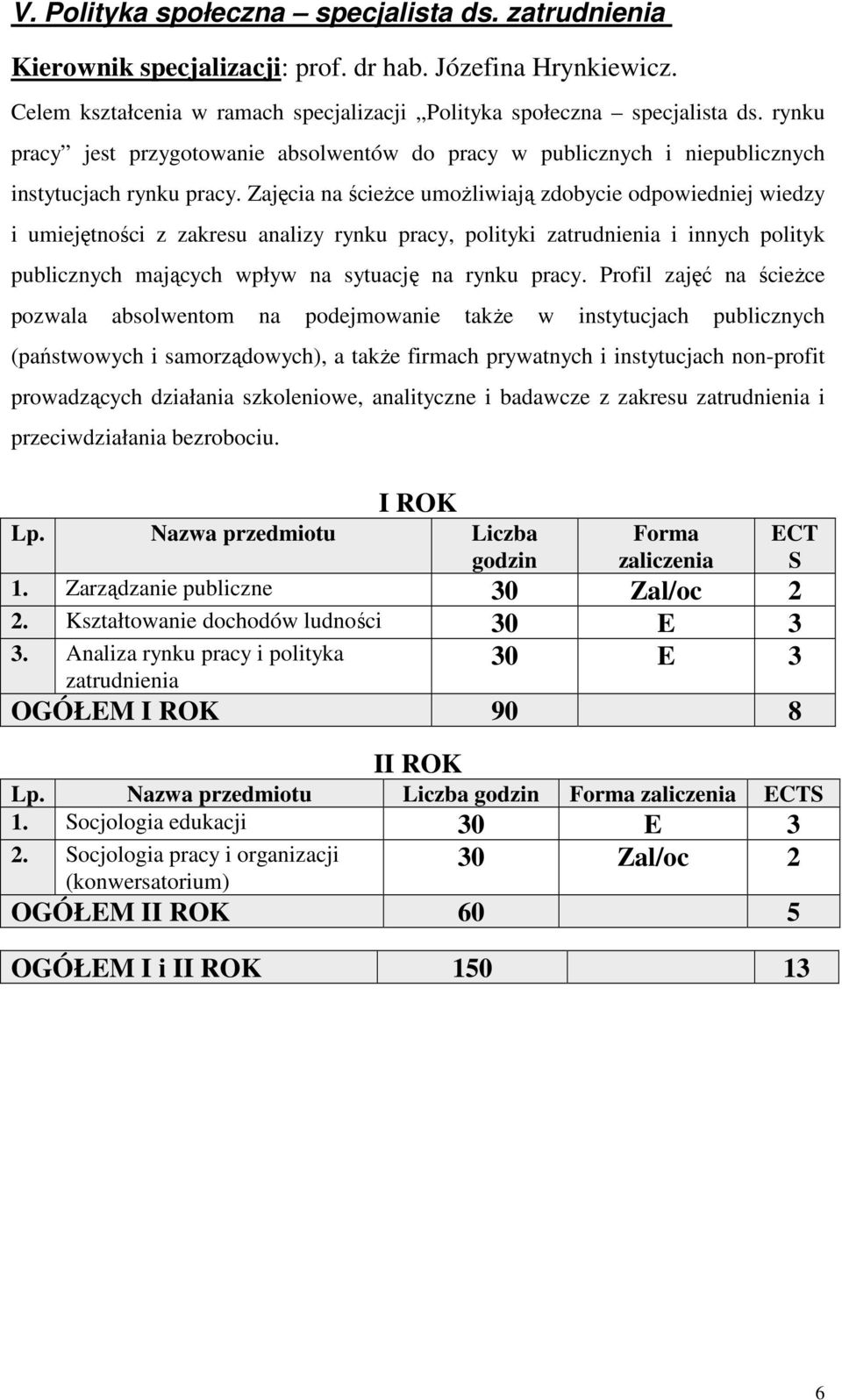 Zajęcia na ścieżce umożliwiają zdobycie odpowiedniej wiedzy i umiejętności z zakresu analizy rynku pracy, polityki zatrudnienia i innych polityk publicznych mających wpływ na sytuację na rynku pracy.