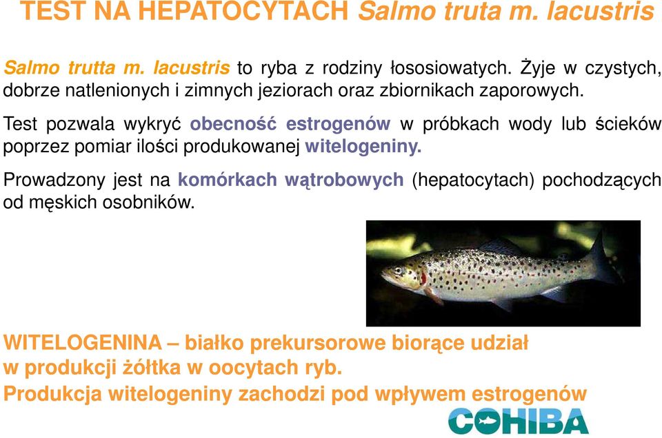 Test pozwala wykryć obecność estrogenów w próbkach wody lub ścieków poprzez pomiar ilości produkowanej witelogeniny.