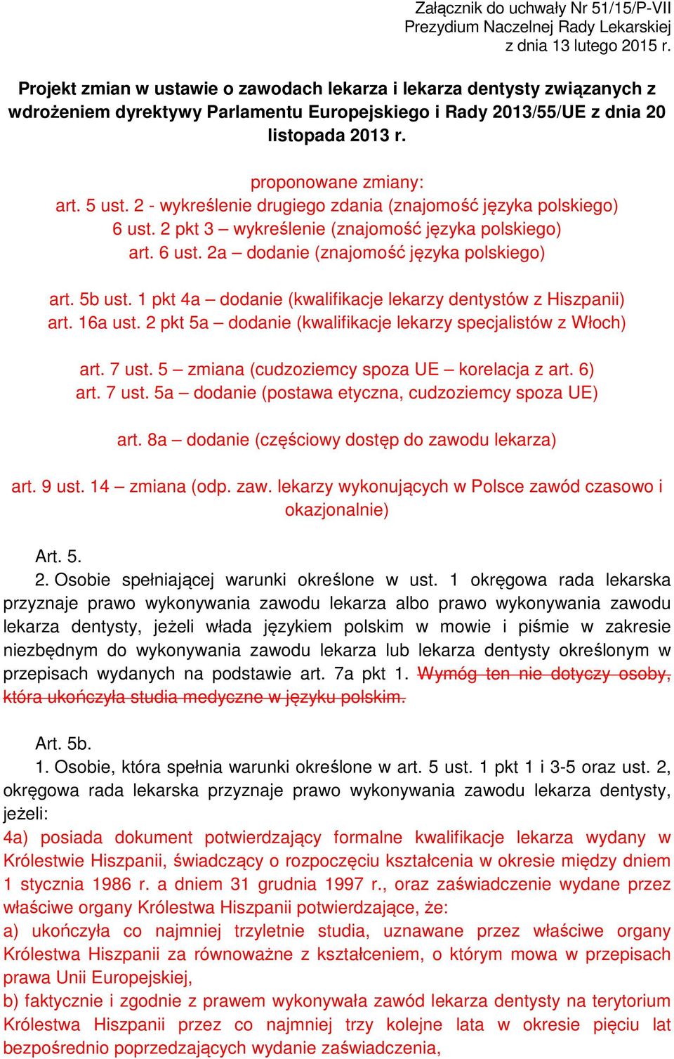 2 - wykreślenie drugiego zdania (znajomość języka polskiego) 6 ust. 2 pkt 3 wykreślenie (znajomość języka polskiego) art. 6 ust. 2a dodanie (znajomość języka polskiego) art. 5b ust.