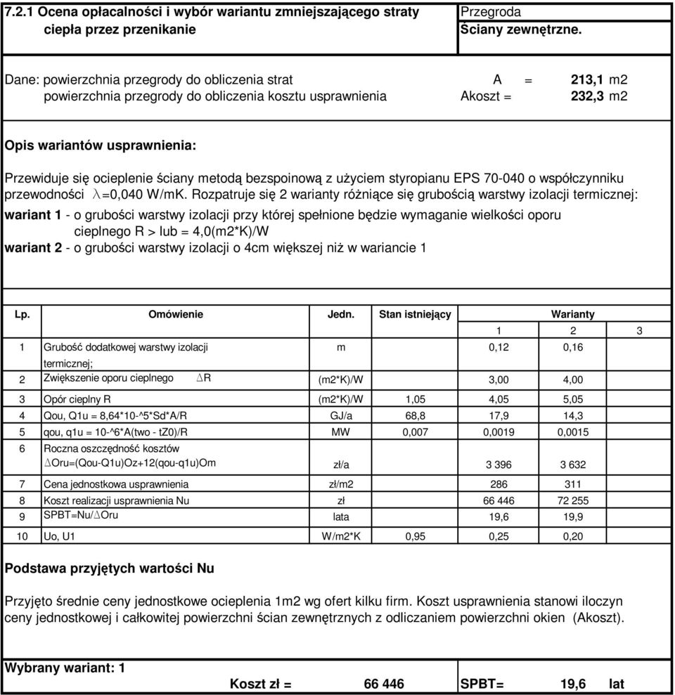 metodą bezspoinową z uŝyciem styropianu EPS 70-040 o współczynniku przewodności l=0,040 W/mK.