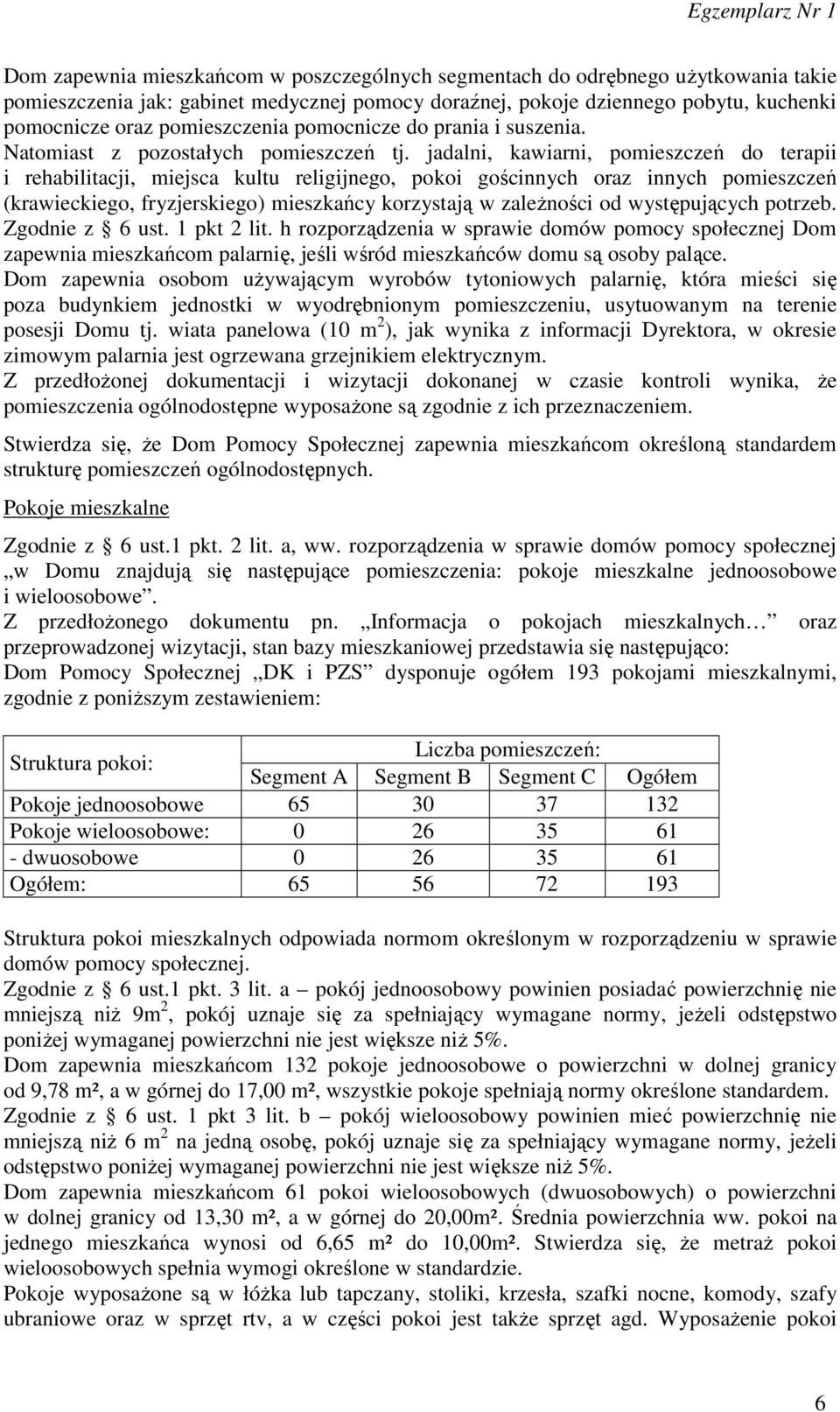 jadalni, kawiarni, pomieszczeń do terapii i rehabilitacji, miejsca kultu religijnego, pokoi gościnnych oraz innych pomieszczeń (krawieckiego, fryzjerskiego) mieszkańcy korzystają w zależności od