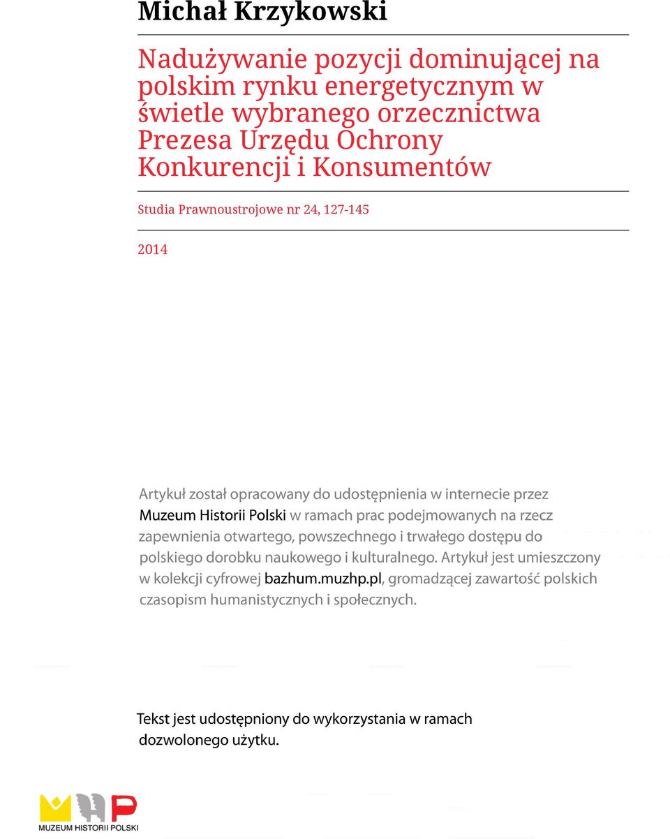 orzecznictwa Prezesa Urzędu Ochrony Konkurencji i