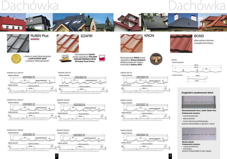 Polska Blachodachówki KRON zostały nagrodzone Złotym Medalem Międzynarodowych argów Poznańskich Budma 2005.