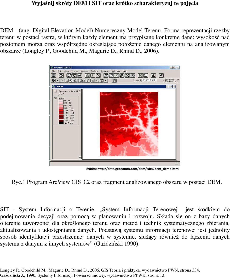 analizowanym obszarze (Longley P., Goodchild M., Magurie D., Rhind D., 2006). Ryc.1 Program ArcView GIS 3.2 oraz fragment analizowanego obszaru w postaci DEM. SIT - System Informacji o Terenie.