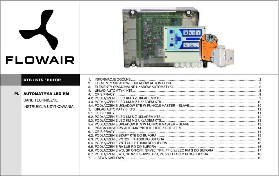 UKŁAD AUTOMATYKI KTS... 11 5.1. OPIS PRACY... 11 5.2. PODŁĄCZENIE LEO KM S Z UKŁADEM KTS... 12 5.3. PODŁĄCZENIE LEO KM M Z UKŁADEM KTS... 13 5.4. PODŁĄCZENIE UKŁADÓW KTS W FUNKCJI MASTER SLAVE... 13 6.