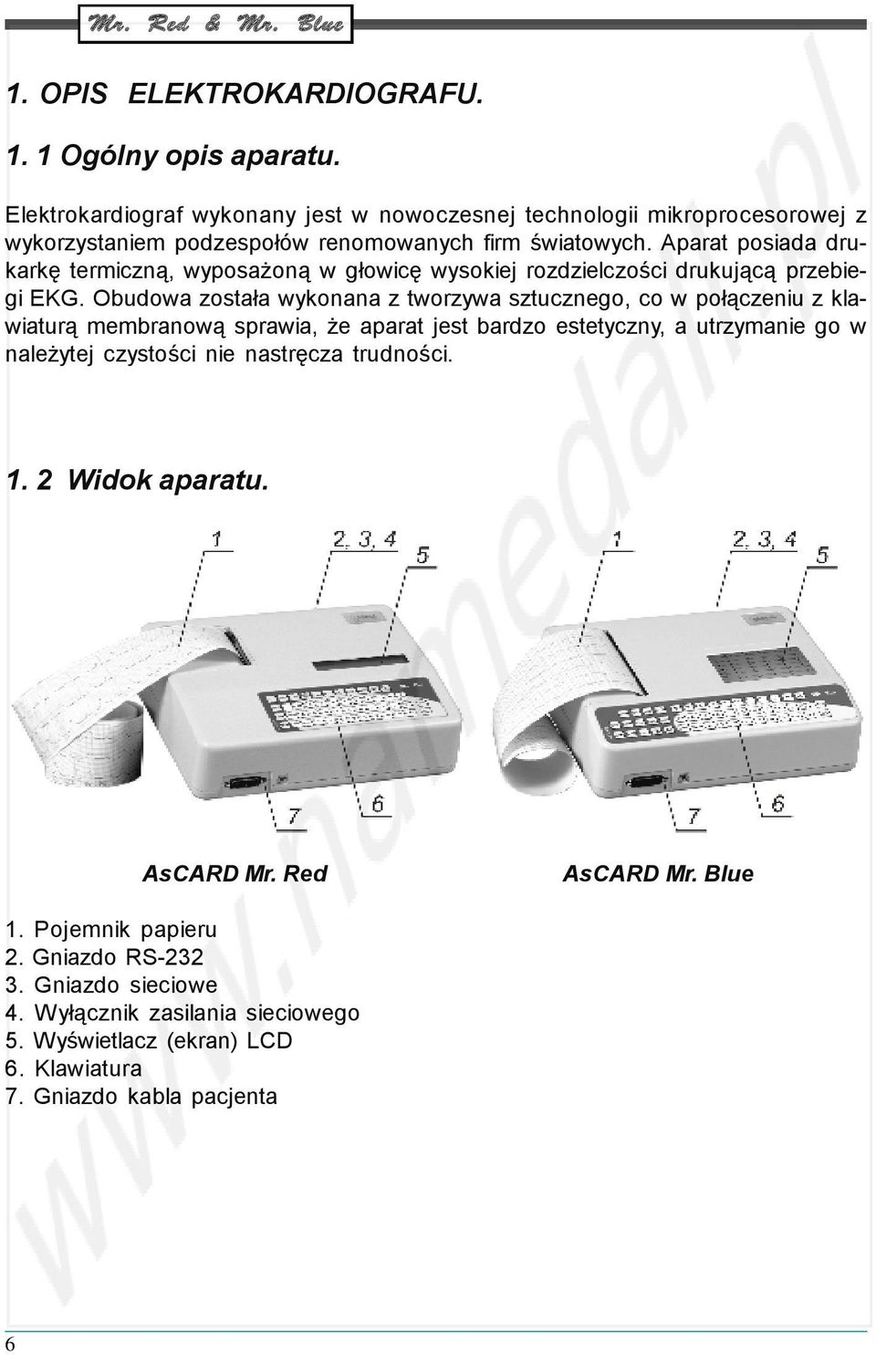 Aparat posiada drukarkę termiczną, wyposażoną w głowicę wysokiej rozdzielczości drukującą przebiegi EKG.