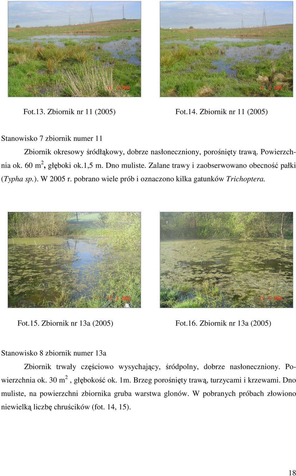 Zbiornik nr 13a (2005) Fot.16. Zbiornik nr 13a (2005) Stanowisko 8 zbiornik numer 13a Zbiornik trwały częściowo wysychający, śródpolny, dobrze nasłoneczniony. Powierzchnia ok.