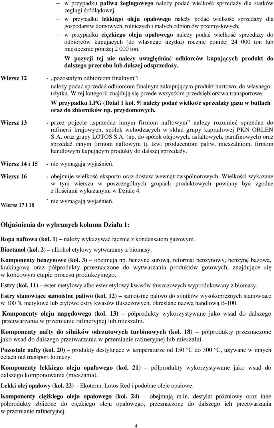 miesięcznie poniżej 2 000 ton. W pozycji tej nie należy uwzględniać odbiorców kupujących produkt do dalszego przerobu lub dalszej odsprzedaży.