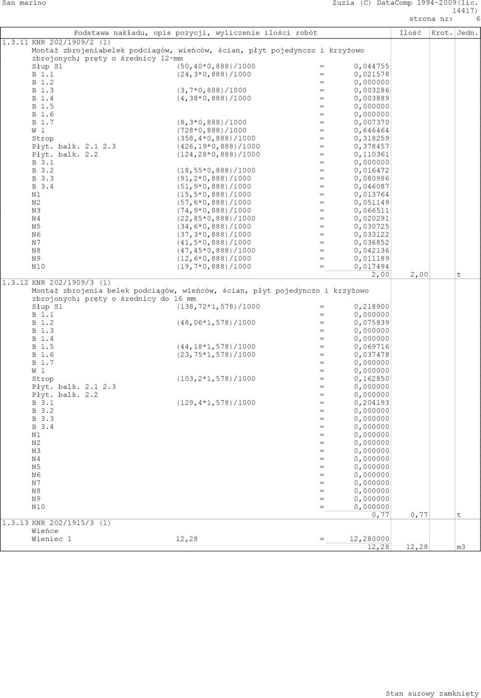 1 (24,3*0,888)/1000 = 0,021578 B 1.2 = 0,000000 B 1.3 (3,7*0,888)/1000 = 0,003286 B 1.4 (4,38*0,888)/1000 = 0,003889 B 1.5 = 0,000000 B 1.6 = 0,000000 B 1.