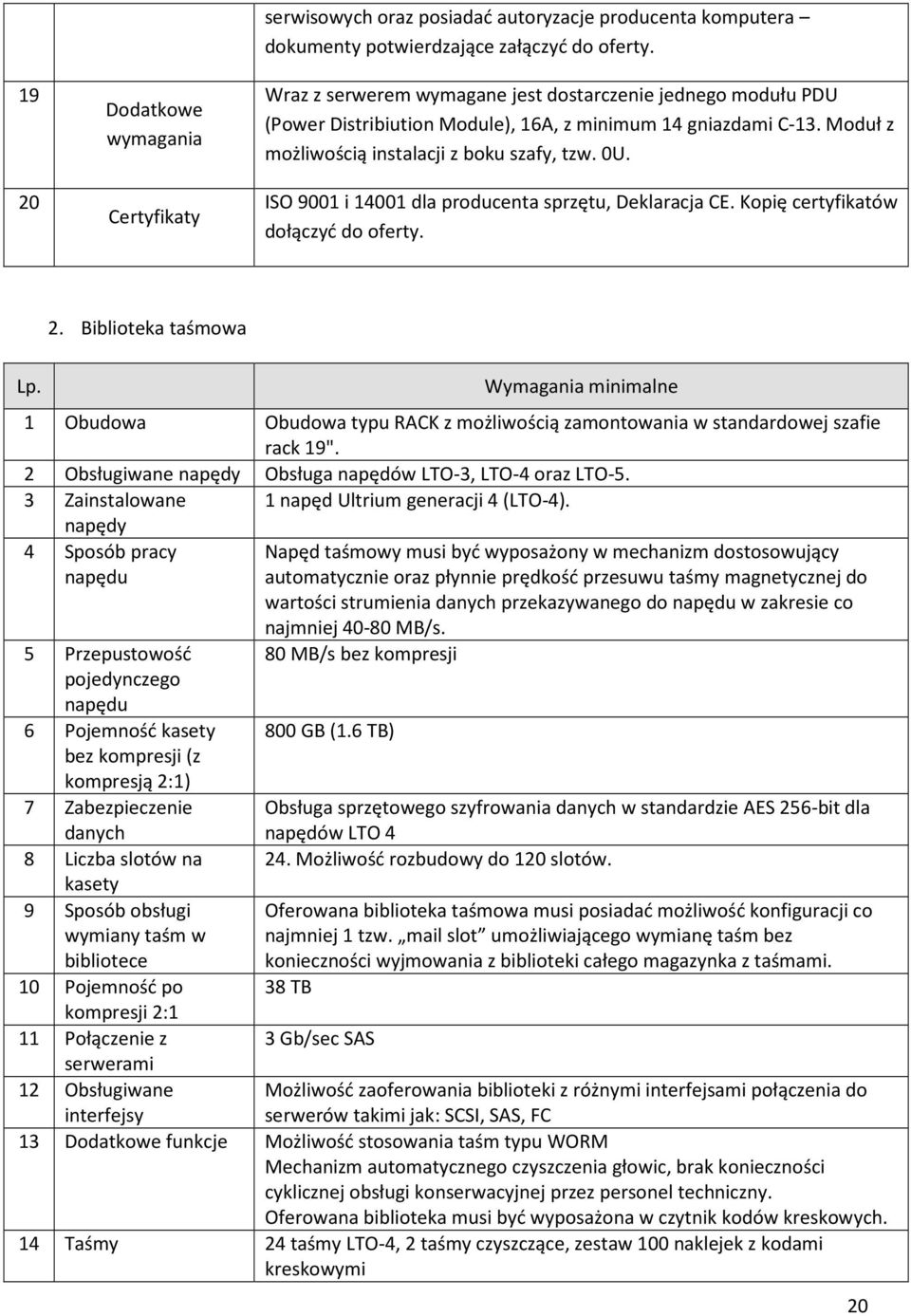 ISO 9001 i 14001 dla producenta sprzętu, Deklaracja CE. Kopię certyfikatów dołączyć do oferty. 2.