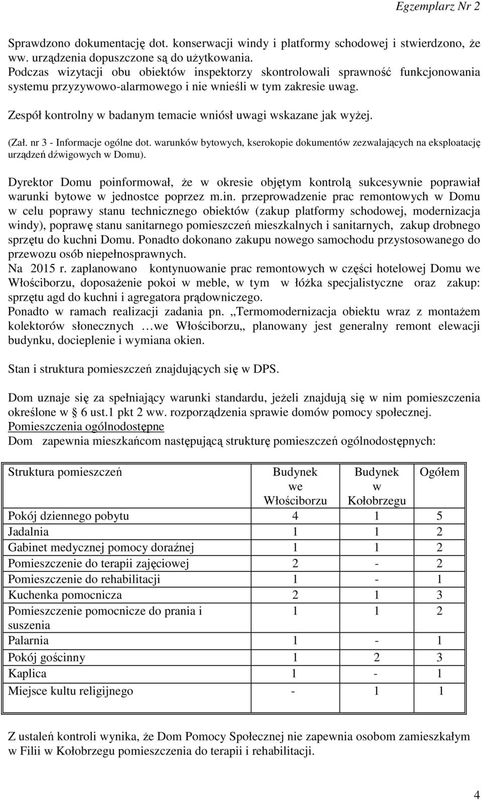 Zespół kontrolny w badanym temacie wniósł uwagi wskazane jak wyżej. (Zał. nr 3 - Informacje ogólne dot.