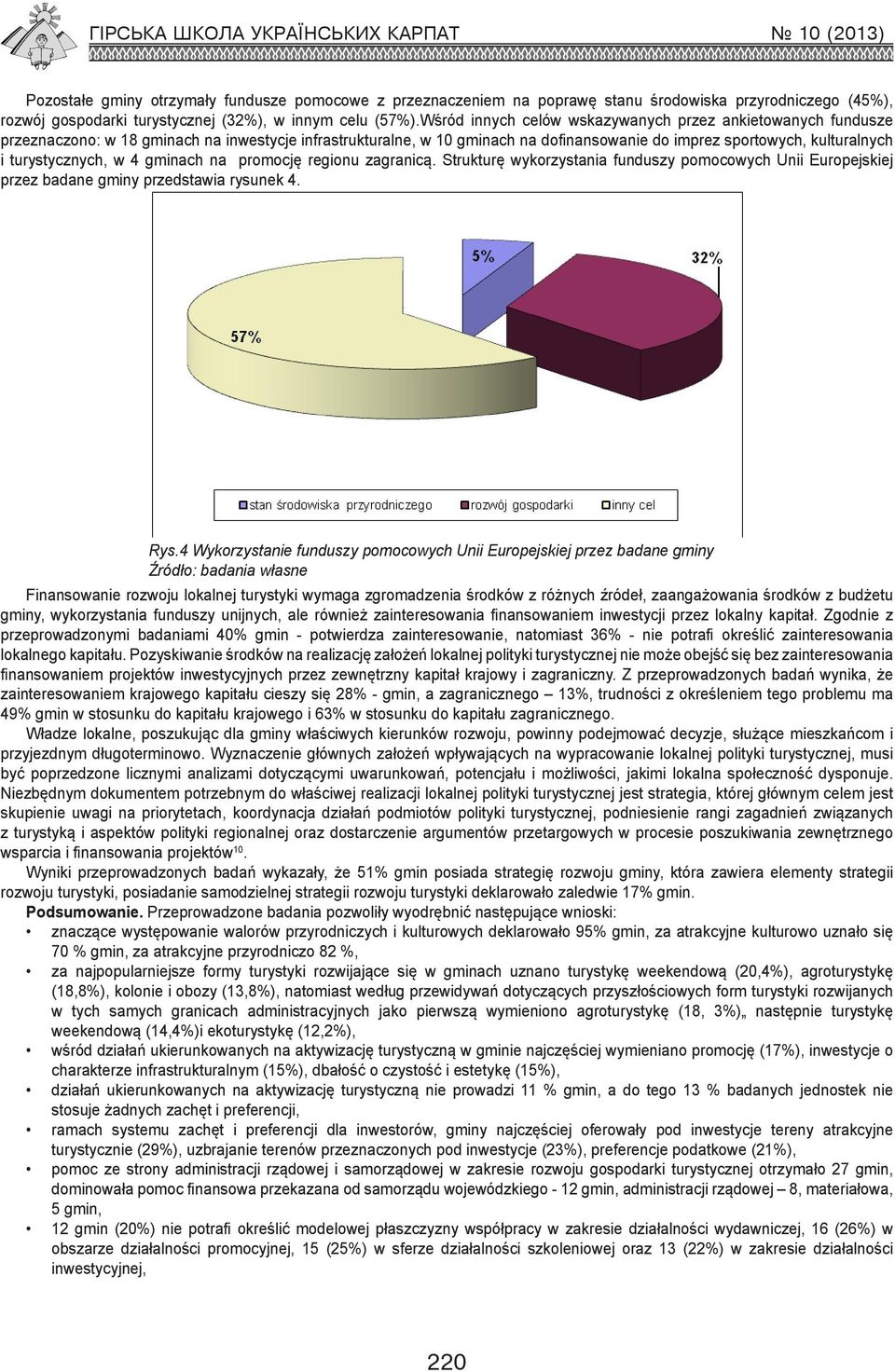 turystycznych, w 4 gminach na promocję regionu zagranicą. Strukturę wykorzystania funduszy pomocowych Unii Europejskiej przez badane gminy przedstawia rysunek 4. Rys.