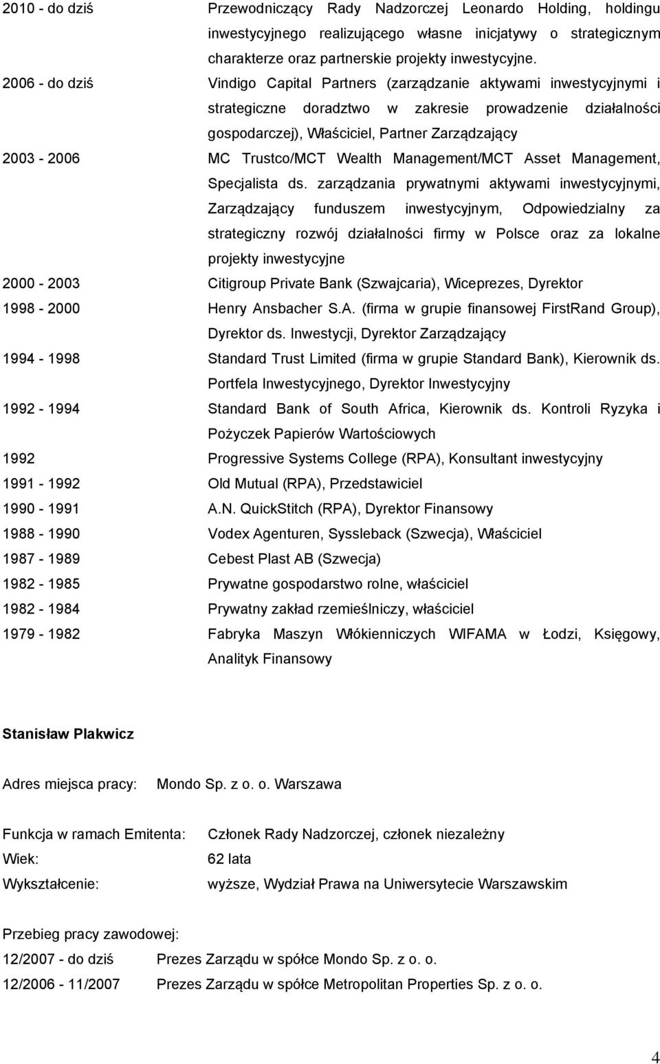 Trustco/MCT Wealth Management/MCT Asset Management, Specjalista ds.